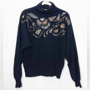 Vintage Nilani Black Lambswool Angora Blend Sweater Embellished 80s Beaded